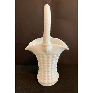 Milk Glass Basket Vase